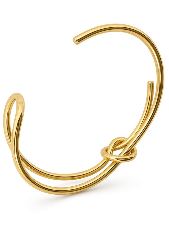 Jewelry - Gold Knot Open Cuff Bracelet | Statement Gold Tone Bangle | Minimalist Chunky Je
